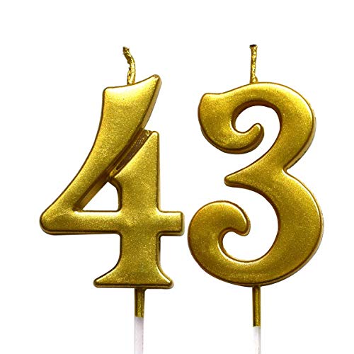 MAGJUCHE Gold 43nd Birthday Numeral Candle, Number 43 Cake Topper Candles Party Decoration for Women or Men