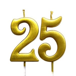 MAGJUCHE Gold 25th Birthday Numeral Candle, Number 25 Cake Topper Candles Party Decoration for Women or Men