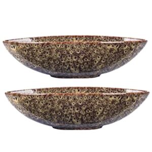 hosley set of 2 decorative oval ceramic bowl peacock feather pattern 14.5 inch long. bowl for orbs and potpourri.