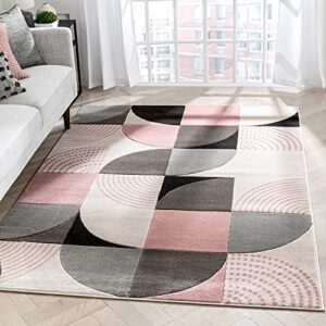 well woven maggie blush pink modern geometric dots & boxes pattern area rug 3×5 4×6 (3’11” x 5’3″)