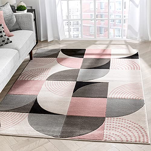 Well Woven Maggie Blush Pink Modern Geometric Dots & Boxes Pattern Area Rug 3x5 4x6 (3'11" x 5'3")