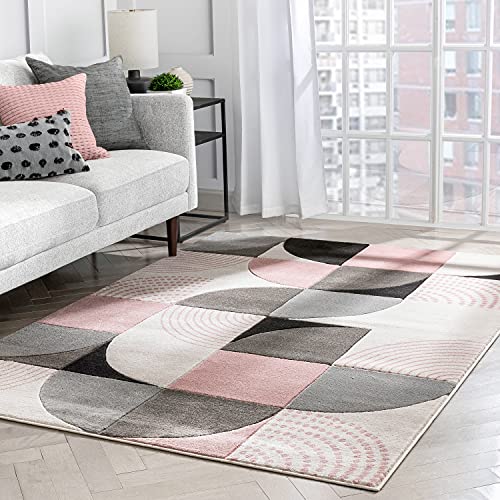 Well Woven Maggie Blush Pink Modern Geometric Dots & Boxes Pattern Area Rug 3x5 4x6 (3'11" x 5'3")