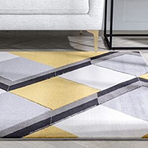 Well Woven Naya Gold Modern Geometric Diamond Boxes Pattern Area Rug