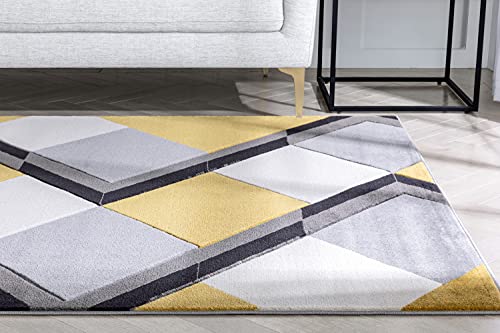 Well Woven Naya Gold Modern Geometric Diamond Boxes Pattern Area Rug