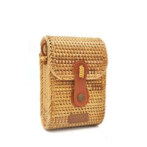 HAANCRAFTS HAAN Women Cellphone Handwoven Wicker Crossbody Wallet Boho Purse Oval Rattan Bag For Summer Beach - Natural Stylish & Chic – Shoulder Real Leather Adjustable Strap