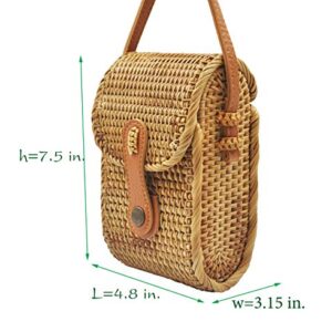 HAANCRAFTS HAAN Women Cellphone Handwoven Wicker Crossbody Wallet Boho Purse Oval Rattan Bag For Summer Beach - Natural Stylish & Chic – Shoulder Real Leather Adjustable Strap