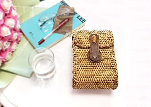 HAANCRAFTS HAAN Women Cellphone Handwoven Wicker Crossbody Wallet Boho Purse Oval Rattan Bag For Summer Beach - Natural Stylish & Chic – Shoulder Real Leather Adjustable Strap