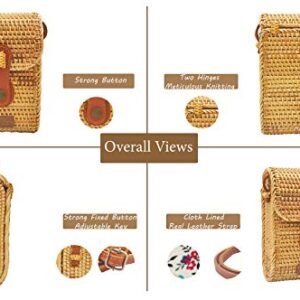 HAANCRAFTS HAAN Women Cellphone Handwoven Wicker Crossbody Wallet Boho Purse Oval Rattan Bag For Summer Beach - Natural Stylish & Chic – Shoulder Real Leather Adjustable Strap