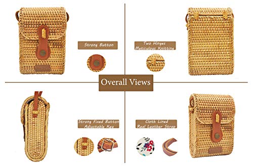 HAANCRAFTS HAAN Women Cellphone Handwoven Wicker Crossbody Wallet Boho Purse Oval Rattan Bag For Summer Beach - Natural Stylish & Chic – Shoulder Real Leather Adjustable Strap