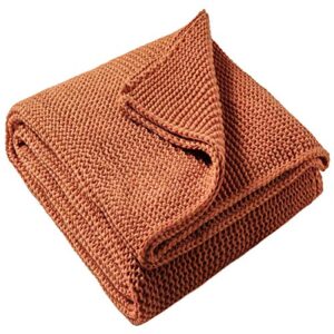 treely knitted throw blanket rust orange knit throw blanket for couch sofa beach chair, 50″ x 60″