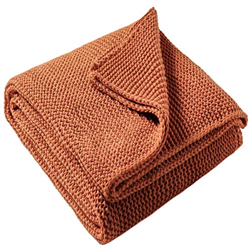 TREELY Knitted Throw Blanket Rust Orange Knit Throw Blanket for Couch Sofa Beach Chair, 50" x 60"