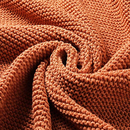 TREELY Knitted Throw Blanket Rust Orange Knit Throw Blanket for Couch Sofa Beach Chair, 50" x 60"