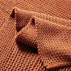 TREELY Knitted Throw Blanket Rust Orange Knit Throw Blanket for Couch Sofa Beach Chair, 50" x 60"