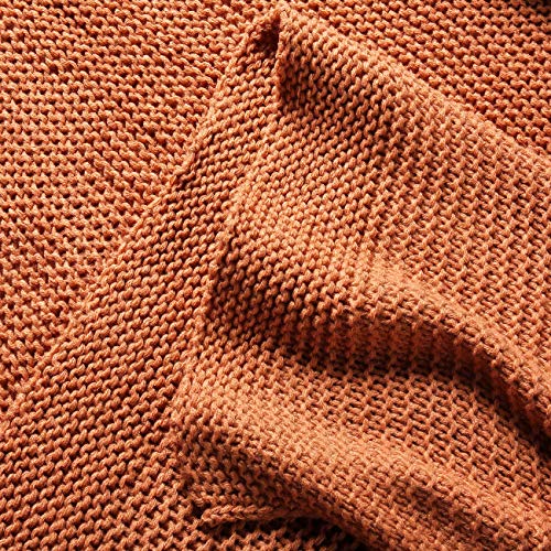 TREELY Knitted Throw Blanket Rust Orange Knit Throw Blanket for Couch Sofa Beach Chair, 50" x 60"