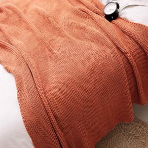 TREELY Knitted Throw Blanket Rust Orange Knit Throw Blanket for Couch Sofa Beach Chair, 50" x 60"