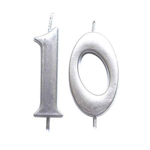 magjuche silver 10th birthday numeral candle, number 10 cake topper candles party decoration for girl or boy