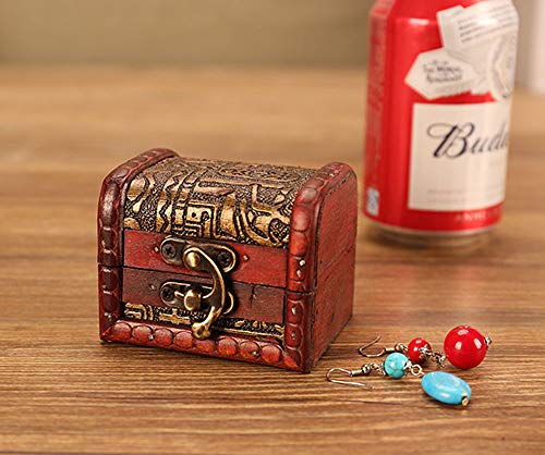 OBTANIM Vintage Small Jewelry Boxes, 3 Inch Handmade Wooden Storage Box with Metal Lock Treasure Organizer Gift Box, Set of 2