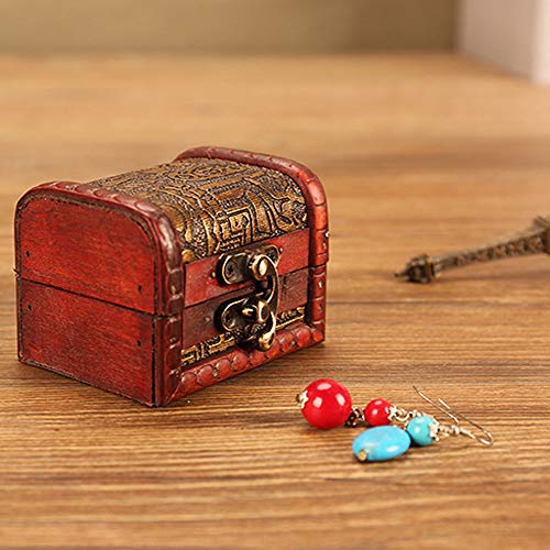 OBTANIM Vintage Small Jewelry Boxes, 3 Inch Handmade Wooden Storage Box with Metal Lock Treasure Organizer Gift Box, Set of 2