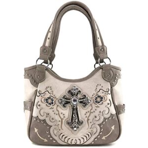 zelris floral poppy cross western women conceal carry tote handbag purse (beige silver)