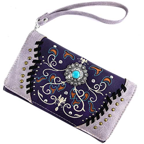 Zelris Spring Bloom Western Concho Women Conceal Carry Tote Handbag Purse Set (Purple)