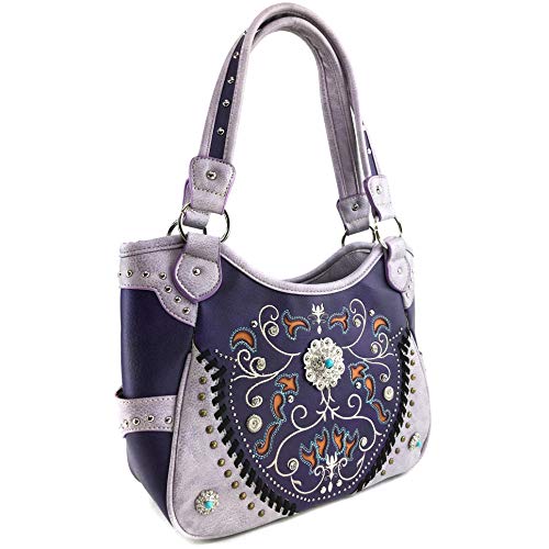 Zelris Spring Bloom Western Concho Women Conceal Carry Tote Handbag Purse Set (Purple)