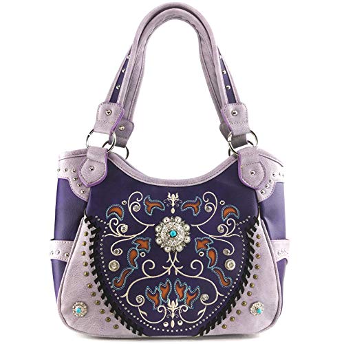 Zelris Spring Bloom Western Concho Women Conceal Carry Tote Handbag Purse Set (Purple)