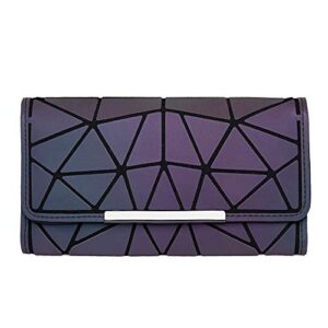 diomo luminous long gothic wallet for women, geometric holographic reflective credit card holder clutch with zipper pocket (wallet no.4)