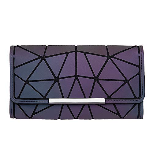 DIOMO Luminous Long Gothic Wallet for Women, Geometric Holographic Reflective Credit Card Holder Clutch with Zipper Pocket (Wallet NO.4)