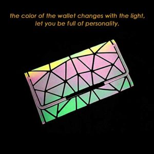 DIOMO Luminous Long Gothic Wallet for Women, Geometric Holographic Reflective Credit Card Holder Clutch with Zipper Pocket (Wallet NO.4)