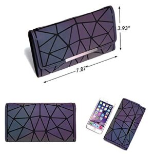 DIOMO Luminous Long Gothic Wallet for Women, Geometric Holographic Reflective Credit Card Holder Clutch with Zipper Pocket (Wallet NO.4)