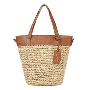straw handbag for women, joseko weaving shoulder bag outdoor casual cross body bag top handle satchel off white 12.60”l x 7.87”w x 11.02”h