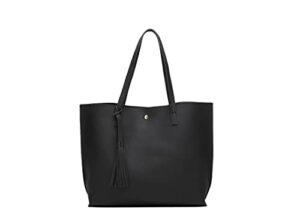 dreubea women’s soft faux leather tote shoulder bag from, big capacity tassel handbag black