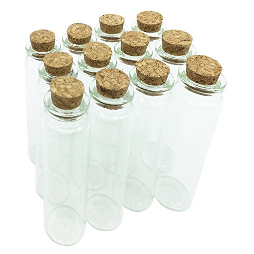 JASEASYZ Mini Glass Bottles with Cork Stoppers, Small Jars with Cork Lids, Tiny Glass Bottles, DIY Wedding Wishing Bottle Message Vial for Sand Art Crafts Home Party Decorations 20ML Pack of 12