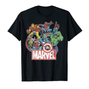 Marvel Avengers Team Retro Comic Vintage Graphic T-Shirt