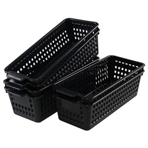 idomy 6-pack slim plastic storage trays baskets, black small storage basket
