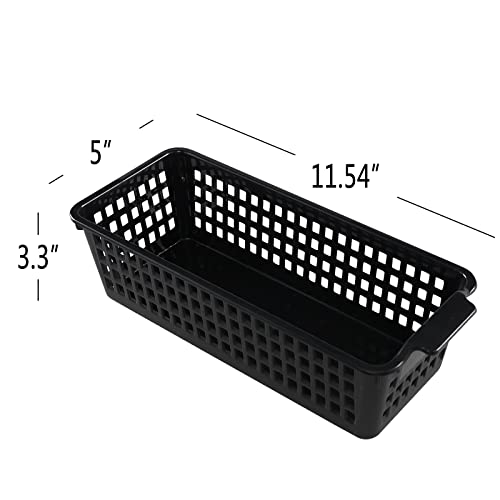 Idomy 6-Pack Slim Plastic Storage Trays Baskets, Black Small Storage Basket