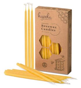 hyoola beeswax birthday candles – 50 pack – natural dripless decorative candles with long lasting burn – elegant taper design, soothing scent – 6” tall – handmade in the usa