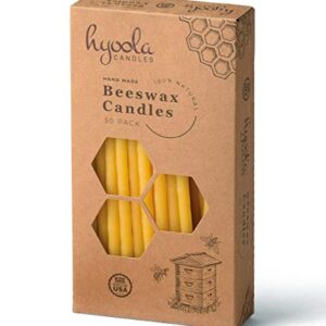 Hyoola Beeswax Birthday Candles – 50 Pack - Natural Dripless Decorative Candles with Long Lasting Burn – Elegant Taper Design, Soothing Scent – 6” Tall – Handmade in The USA