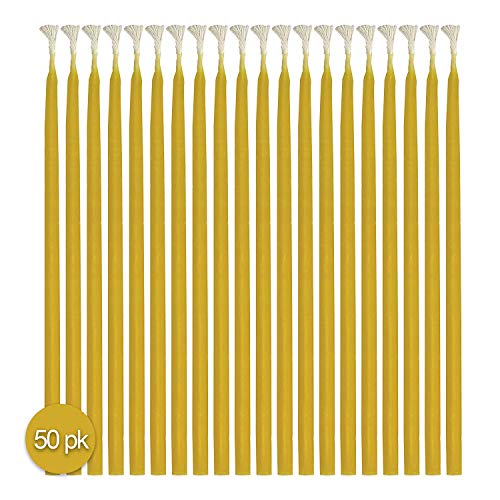 Hyoola Beeswax Birthday Candles – 50 Pack - Natural Dripless Decorative Candles with Long Lasting Burn – Elegant Taper Design, Soothing Scent – 6” Tall – Handmade in The USA