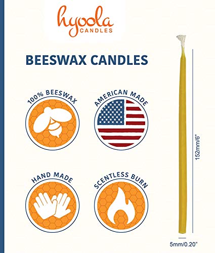 Hyoola Beeswax Birthday Candles – 50 Pack - Natural Dripless Decorative Candles with Long Lasting Burn – Elegant Taper Design, Soothing Scent – 6” Tall – Handmade in The USA