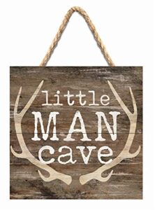 p. graham dunn rustic brown 7 x 7 inch wood pallet wall hanging sign, little man cave antlers