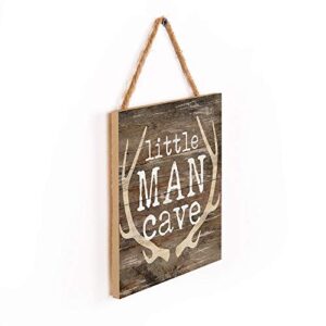 P. Graham Dunn Rustic Brown 7 x 7 Inch Wood Pallet Wall Hanging Sign, Little Man Cave Antlers