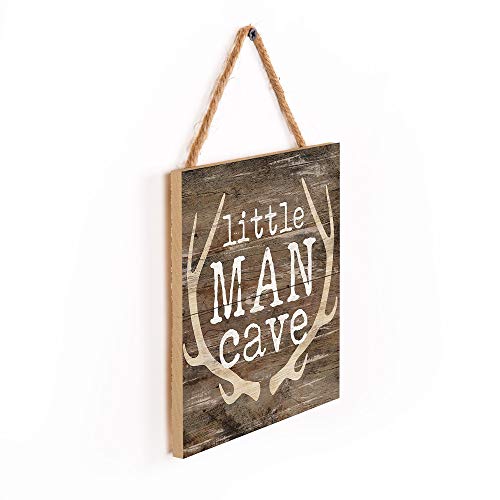 P. Graham Dunn Rustic Brown 7 x 7 Inch Wood Pallet Wall Hanging Sign, Little Man Cave Antlers