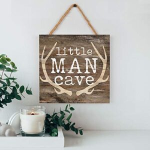 P. Graham Dunn Rustic Brown 7 x 7 Inch Wood Pallet Wall Hanging Sign, Little Man Cave Antlers
