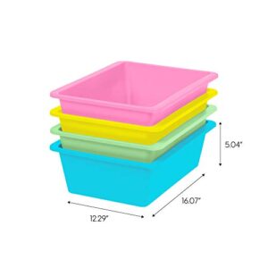 IRIS USA Large Multi-Purpose Plastic Storage Bins, 4-Pack, Durable Thick Plastic Organizer Containers for Toys Diapers Clothes Crafts Kids Room Playroom Daycare School Storage, Pastel Colors