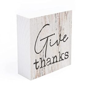 P. Graham Dunn Give Thanks Rustic Whitewash 3.5 x 3.5 Inch Pine Wood Tabletop Block Sign