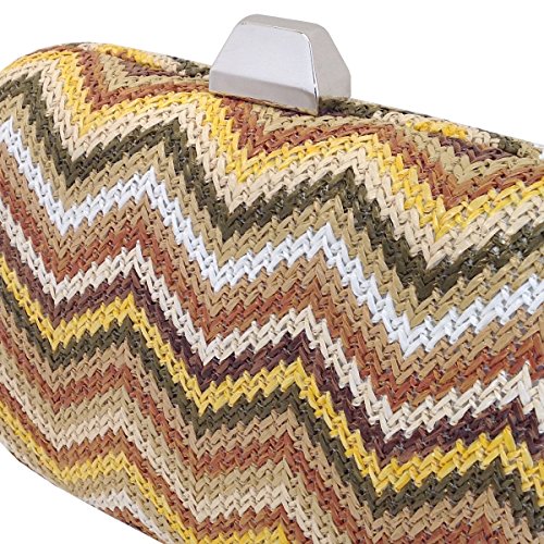 Multicolored Chevron Raffia Straw Box Clutch, Natural