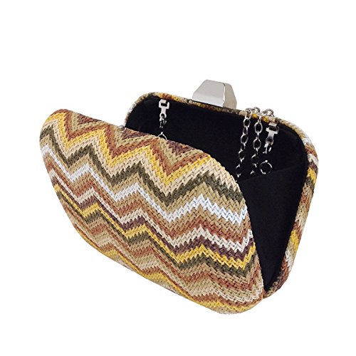 Multicolored Chevron Raffia Straw Box Clutch, Natural