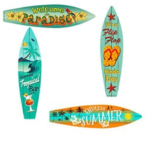 bundle: home decor metal surfboard beach signs – welcome to paradise sign, endless summer sign, tropical bar sign and flip flop sign
