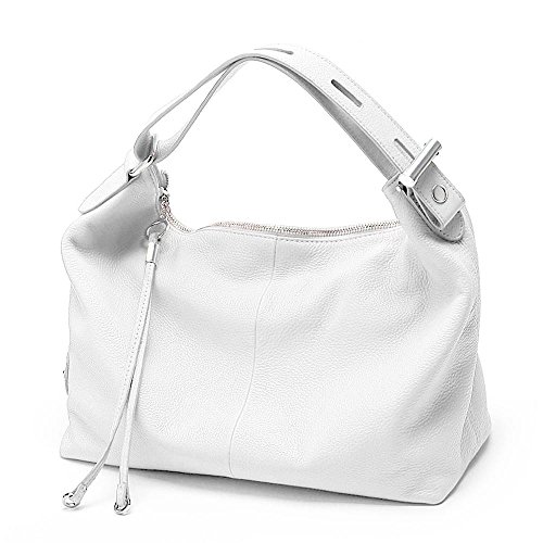 zency 6 Colors Fashion 100% Genuine Leather Women Shoulder Bag OL Style Handbag Lady Casual Tote (White)